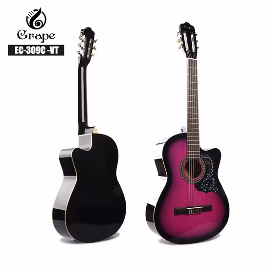 Fabricante de tilo rojo, guitarra clásica seccionada brillante de 39 pulgadas